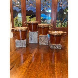 Vintage Hull Glazed Brown Drip Coffee Mugs.
